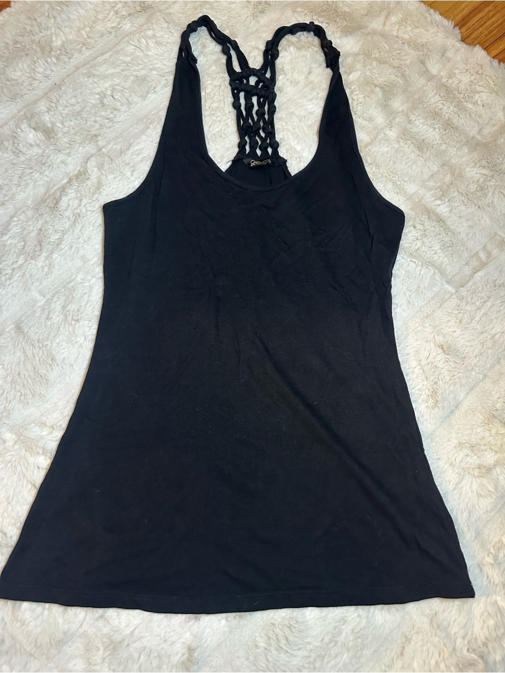 Black Macramé-Back Tank Top by Guess